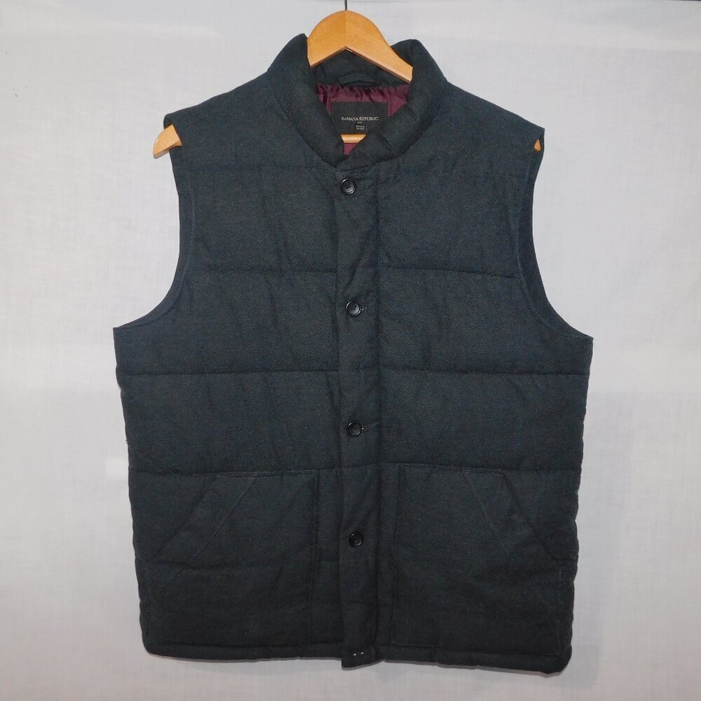 Banana Republic Charcoal Gray Quilted Puffer Vest Button Zip Front Mens L
